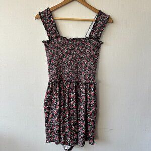 Deepself Romper Dress Womens Large Black Microfloral Smocked Grunge Fairy Cottag